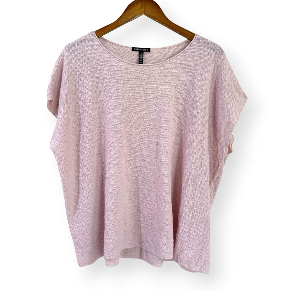 Eileen Fisher Italian Extra Fine Merino Wool Crepe Round Neck Top XL Light Pink